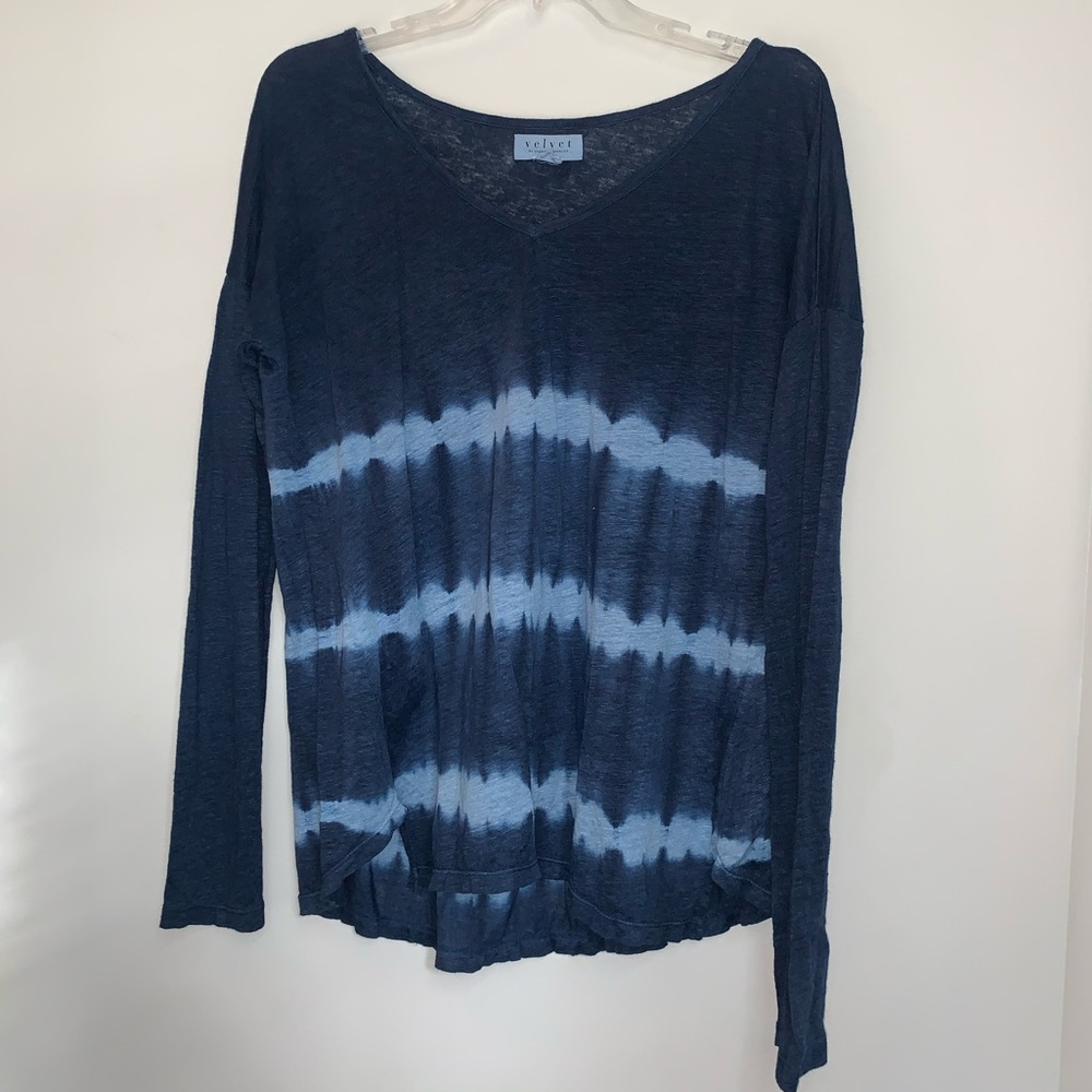 Velvet Brand Long Sleeve Navy Light Blue Tie Dye
